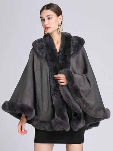 Cappotto poncho con cappuccio in pelliccia sintetica con mantello natalizio per donna - milanoo.com - Modalova