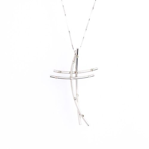 Collana con Croce in Oro Bianco con Diamanti - PG43/180 - Toscano Gioielli - Modalova