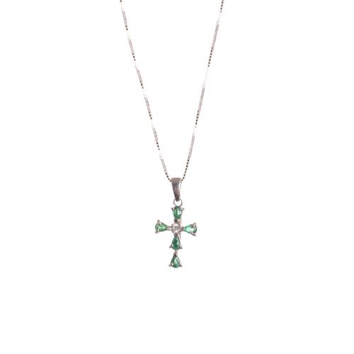 Collana con Pendente Croce in Oro Bianco con Diamante e Smeraldi - CBS0824/04367 - Toscano Gioielli - Modalova