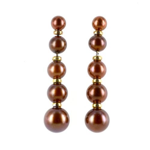 Orecchini di perle chocolate a scalare e argento dorato - cappagli charme - Modalova