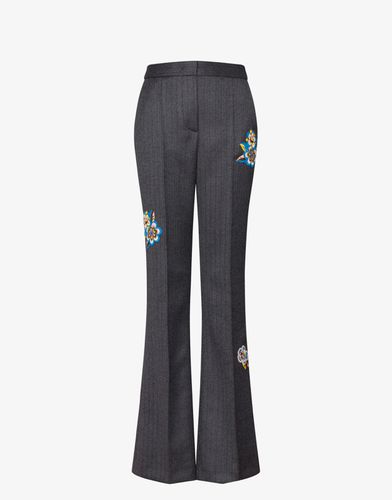 Pantalone In Chevron Di Lana Flower Patches - Boutique Moschino - Modalova