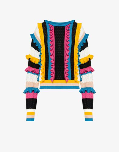 Pullover In Lana Stripes & Ruffles - Boutique Moschino - Modalova
