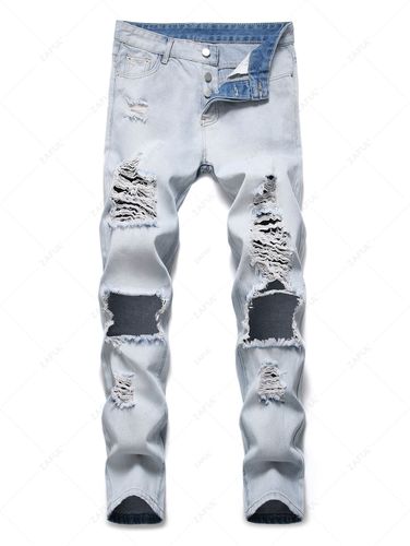 Jeans Aderenti Strappati con Bottoni - ZAFUL - Modalova