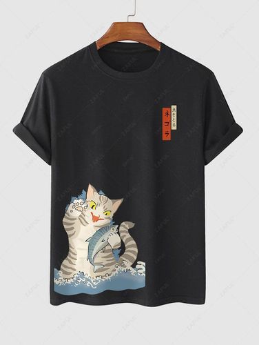 T-Shirt Stampata a Gatto con Maniche Corte - ZAFUL - Modalova