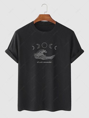 T-Shirt Stampata a Luna e Onda Marina - ZAFUL - Modalova