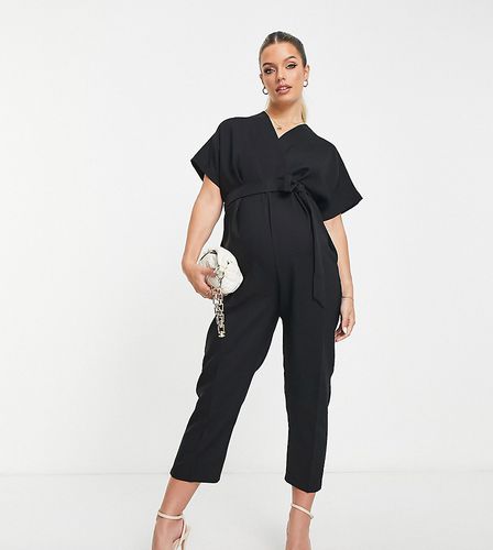Tuta jumpsuit stile kimono nera allacciata in vita-Nero - Closet London Maternity - Modalova