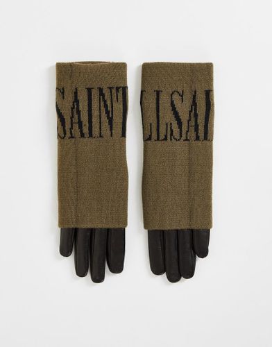 Guanti in pelle e maglia grigi e neri con logo-Multicolore - AllSaints - Modalova