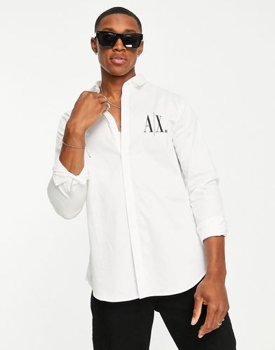 Camicia bianca con logo AX sul petto-Bianco - Armani Exchange - Modalova