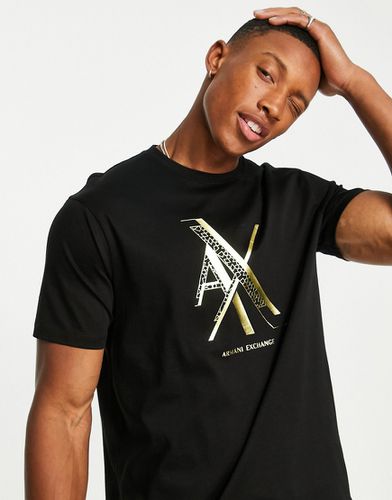 T-shirt nero e oro con logo centrale - Armani Exchange - Modalova