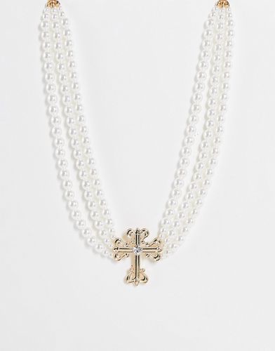 Collana con perle e ciondolo a forma di croce - ASOS DESIGN - Modalova