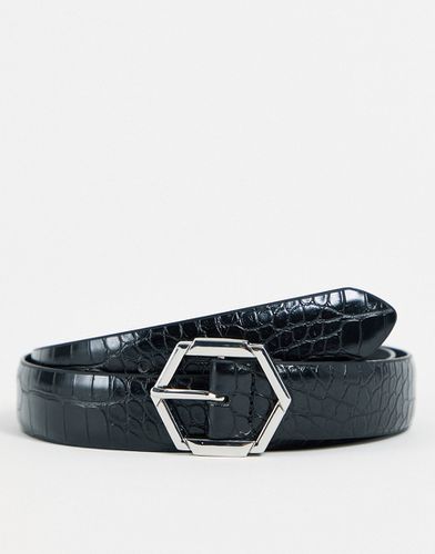 Cintura sottile nera in pelle sintetica con fibbia esagonale - ASOS DESIGN - Modalova
