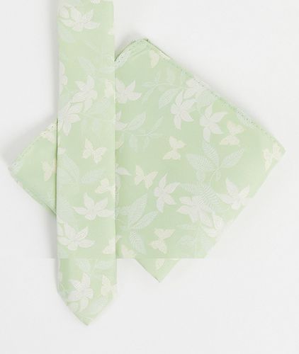Cravatta sottile con fazzoletto da taschino verde a fiori - ASOS DESIGN - Modalova