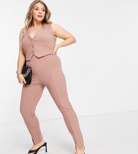 ASOS DESIGN Curve - Pantaloni da abito slim in jersey con spacco davanti color cipria - ASOS Curve - Modalova