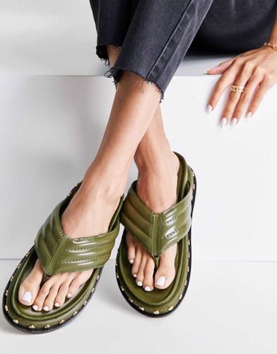 Furnish - Sandali infradito in pelle premium verde kaki - ASOS DESIGN - Modalova