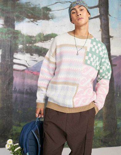 Maglione lavorato jacquard patchwork multicolore - ASOS DESIGN - Modalova