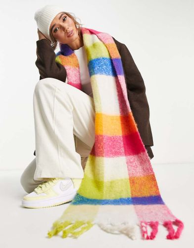Sciarpa soffice con frange a quadri in colori vivaci-Multicolore - ASOS DESIGN - Modalova