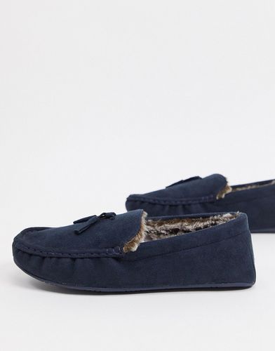 Pantofole stile mocassini blu navy foderate in pelliccia sintetica - ASOS DESIGN - Modalova