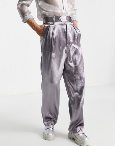 Pantaloni eleganti a zampa a vita alta in tessuto lucido color malva - ASOS DESIGN - Modalova