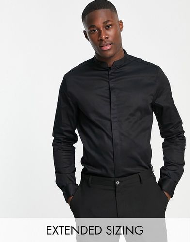 Premium - Camicia slim nera in rasatello con colletto alla coreana - ASOS DESIGN - Modalova
