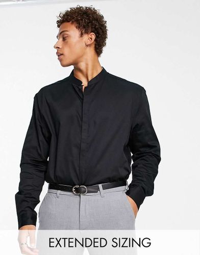 Premium - Camicia slim nera in rasatello con colletto alla coreana-Nero - ASOS DESIGN - Modalova