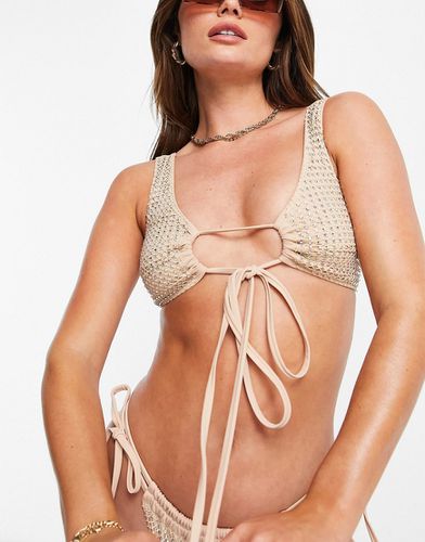 Ultra Glam - Top bikini con apertura a goccia in rete con strass-Oro - ASOS DESIGN - Modalova