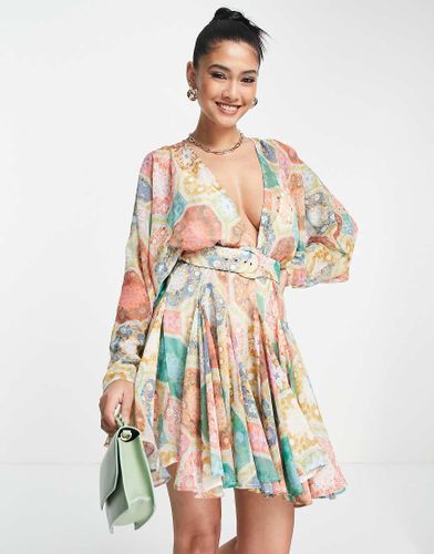 Vestito corto morbido con cintura e godet-Multicolore - ASOS DESIGN - Modalova