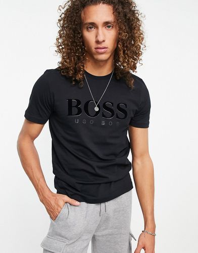 BOSS - Athleisure Tee 3 - T-shirt nera con logo floccato - BOSS Athleisure - Modalova