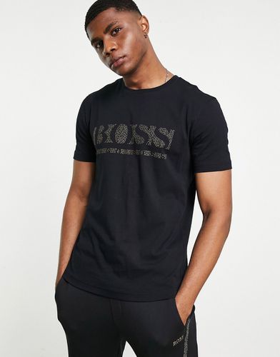 Tee Pixel 1 - T-shirt nera/oro con logo grande-Nero - BOSS Athleisure - Modalova