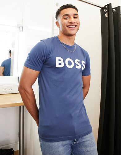 BOSS Orange - Thinking - T-shirt blu navy con logo grande - BOSS by Hugo Boss - Modalova
