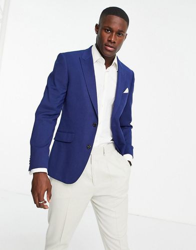 Burton - Giacca da abito slim in tessuto fiammato testurizzato, colore blu medio - Burton Menswear - Modalova