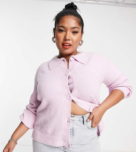 Cardigan in maglia comodo con colletto e bottoni sul davanti-Viola - Glamorous Curve - Modalova