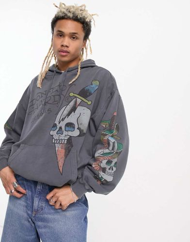 Felpa con cappuccio comoda con grafica con teschio e logo-Black - Ed Hardy - Modalova