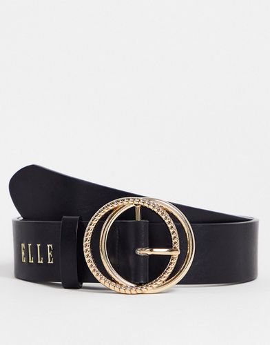 Cintura nera con fibbia circolare doppia e logo - Elle - Modalova