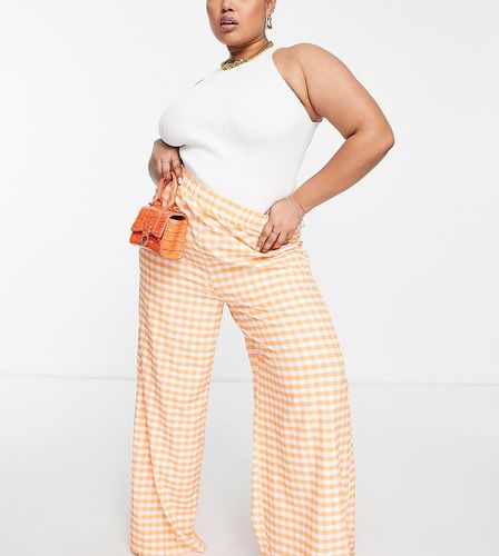 Pantaloni con fondo molto ampio e vita elasticizzata a quadretti arancioni - Extro & Vert Plus - Modalova