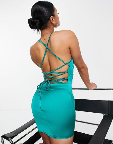 Vestito corto verde di raso con incrocio sulla schiena - Femme Luxe - Modalova