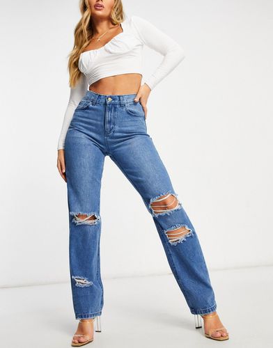 Jeans larghi con strappi lavaggio medio - Femme Luxe - Modalova