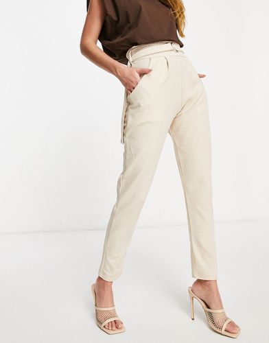 Pantaloni a vita alta in ecopelle PU grigio pietra effetto coccodrillo - Femme Luxe - Modalova