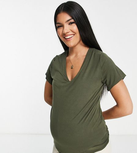 T-Shirt elastica aderente, colore kaki - Flounce London Maternity - Modalova