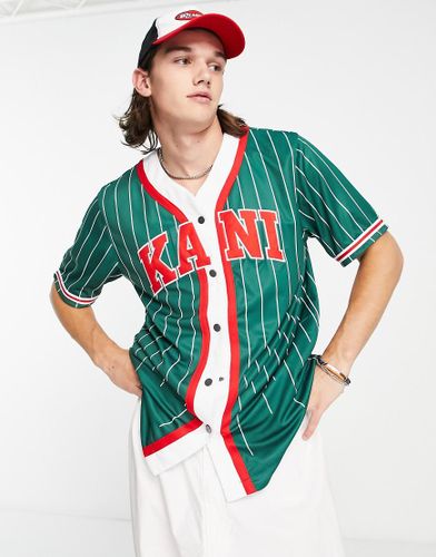 Serif - Camicia stile baseball verde gessata - Karl Kani - Modalova