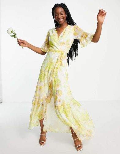 Vestito da giorno lungo avvolgente con stampa con ranuncoli-Giallo - Hope & Ivy - Modalova