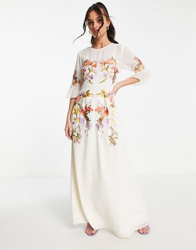 Vestito lungo con maniche svasate e ricami color avorio-Bianco - Hope & Ivy - Modalova