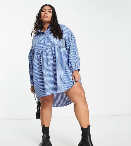 Vestito camicia corto blu rigato - Influence Plus - Modalova