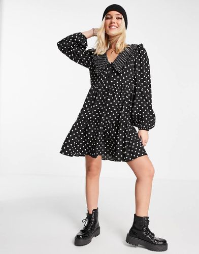 Vestito corto a fasce a pois con colletto-Nero - Influence - Modalova