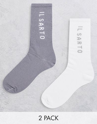 Confezione da 2 paia di calzini sportivi bianchi e color talpa-Bianco - Il Sarto - Modalova