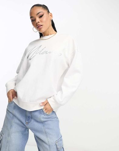 Felpa oversize crema con logo di strass-Bianco - Il Sarto - Modalova