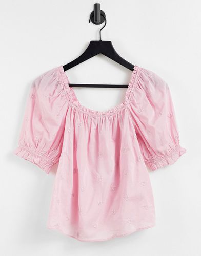 Blusa rosa in pizzo sangallo di cotone con scollo squadrato - PINK - Other Stories - Modalova
