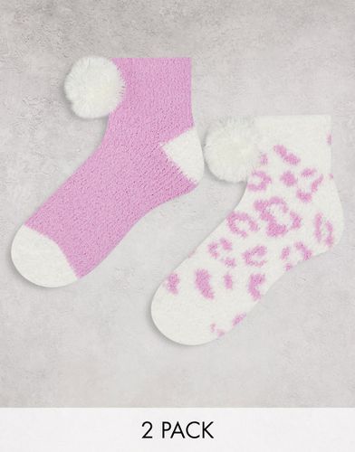 Confezione da 2 paia di calzini soffici bianchi e lilla con motivo animalier-Viola - Loungeable - Modalova