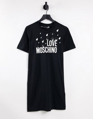 Raindrop - Vestito T-Shirt nero con logo - Love Moschino - Modalova