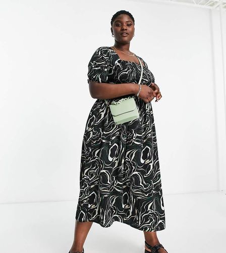 Lola May Plus - Vestito grembiule lungo arricciato nero allacciato sul retro - Lola May Curve - Modalova