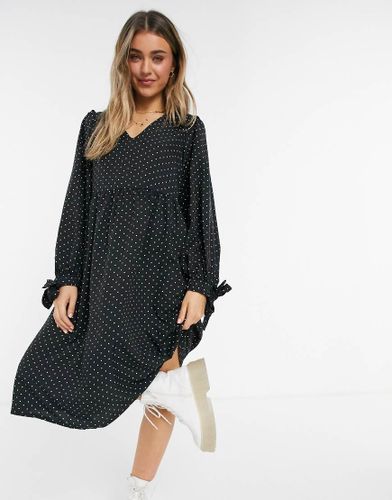 Vestito grembiule midi a pois con laccetti sulle maniche-Nero - Lola May - Modalova